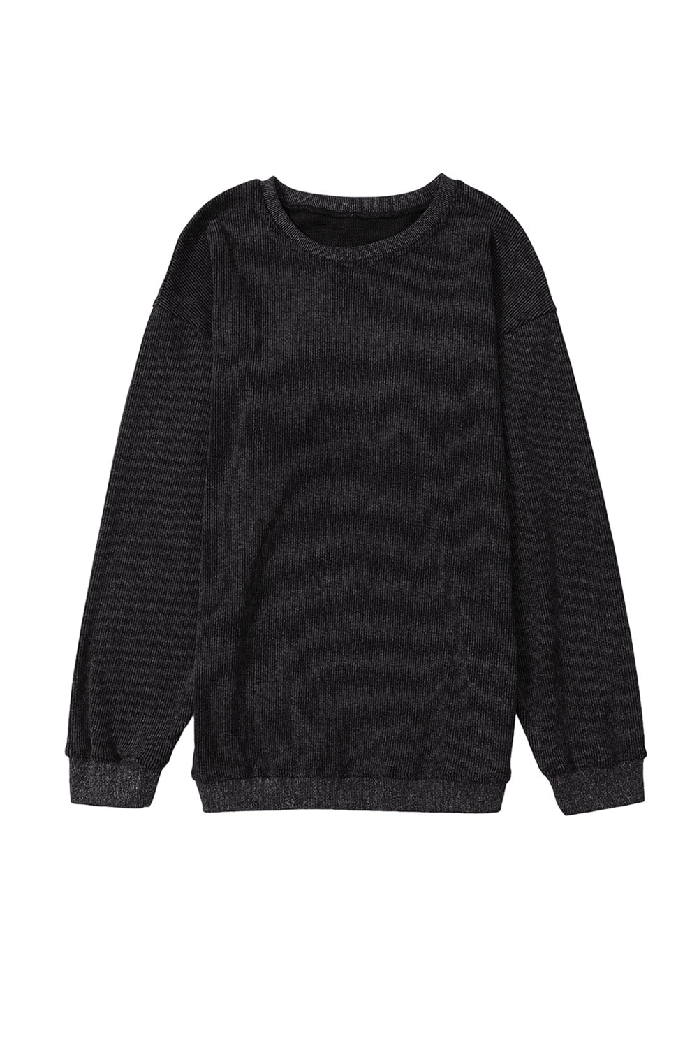 Black Plus Size Corded Round Neck Sweatshirt
