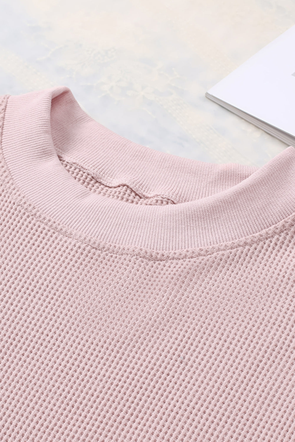 Waffle Knit Crew Neck Casual Long Sleeve Top