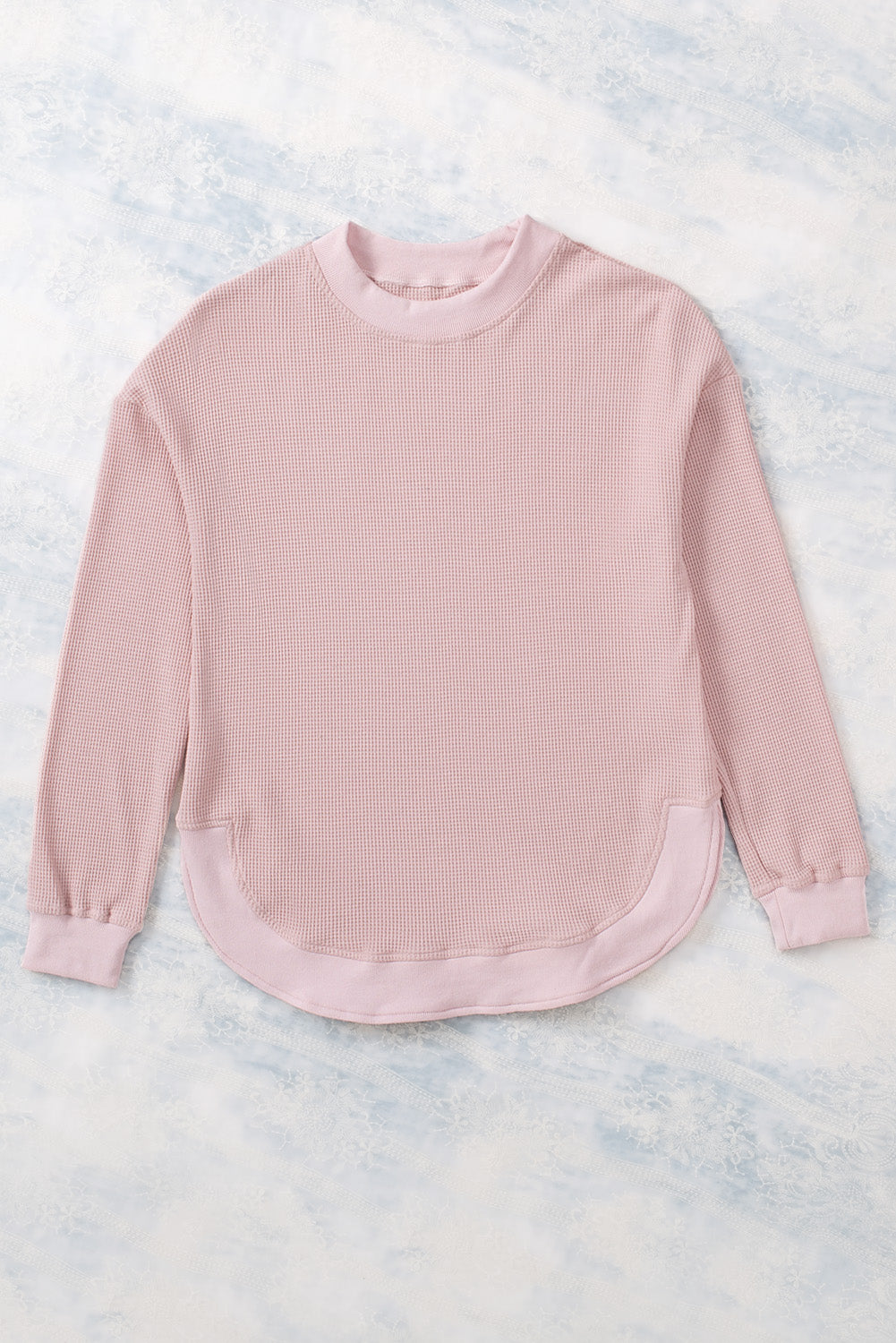 Waffle Knit Crew Neck Casual Long Sleeve Top