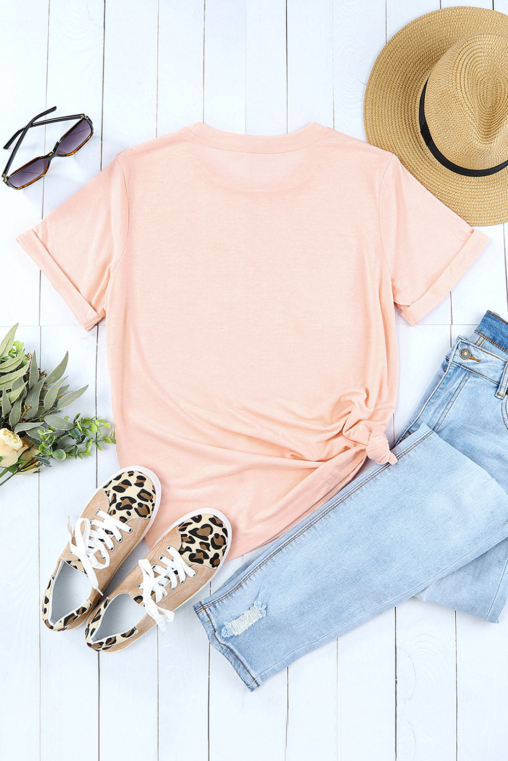 White Round Neck Rolled Sleeve Plus Size T-shirt