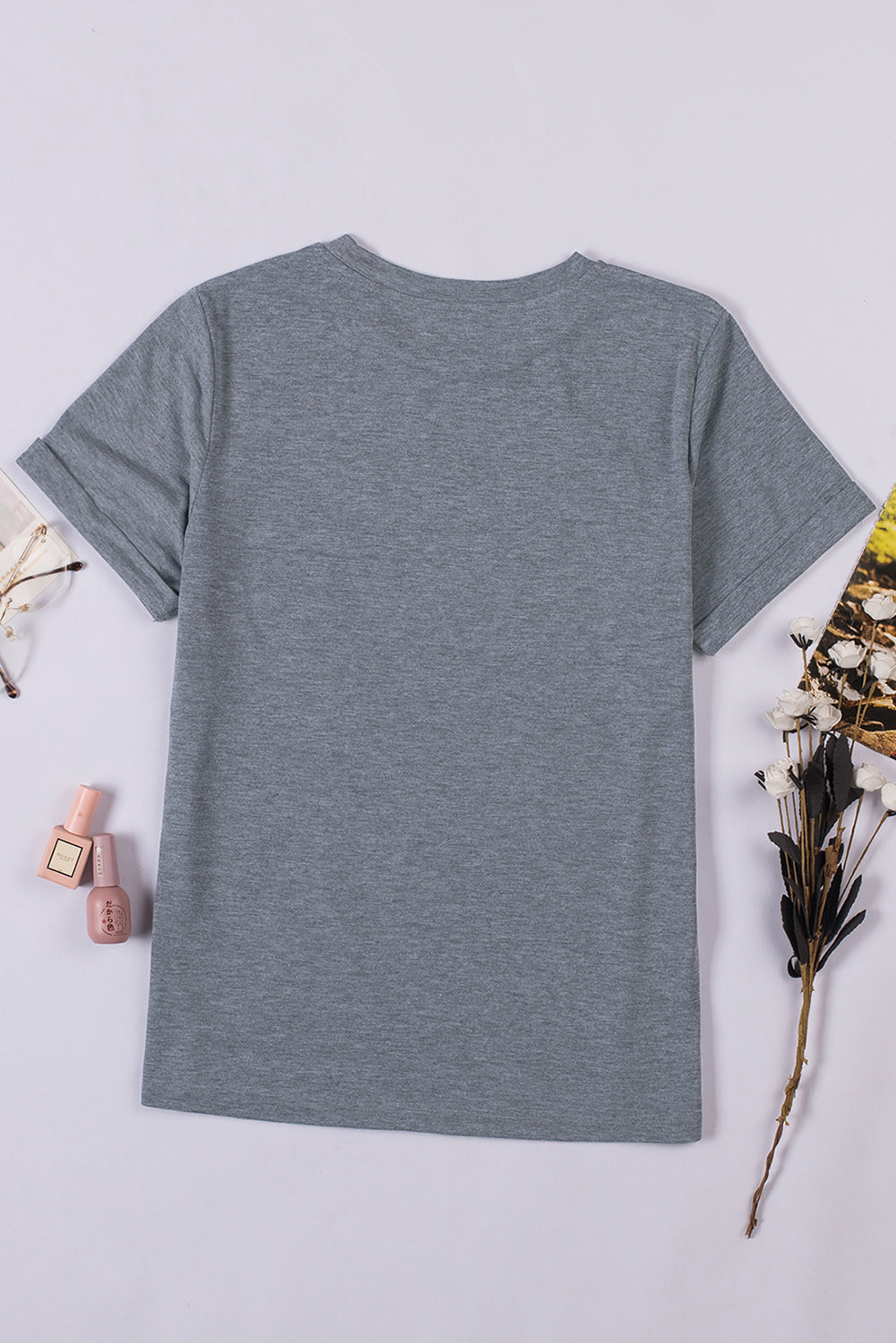 White Round Neck Rolled Sleeve Plus Size T-shirt