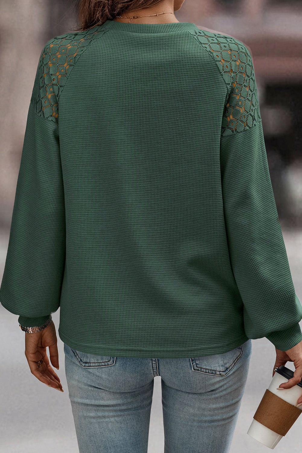 Apricot Pink Plus Size Contrast Lace Sleeve Textured Knit Top
