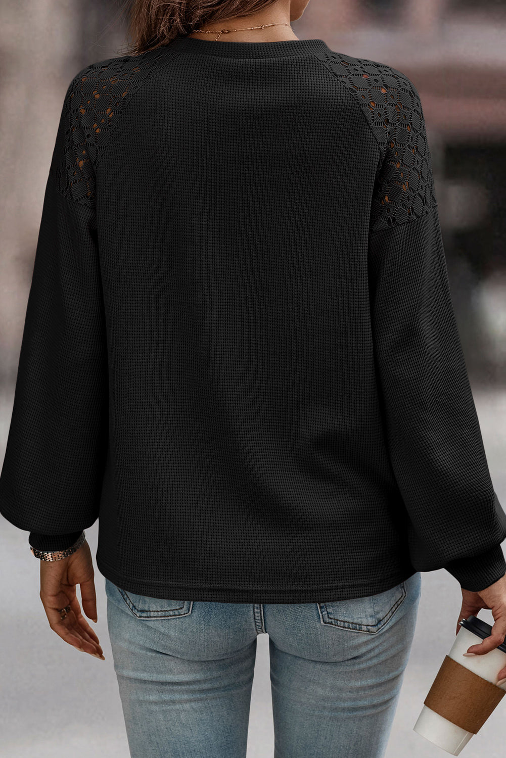 Apricot Pink Plus Size Contrast Lace Sleeve Textured Knit Top