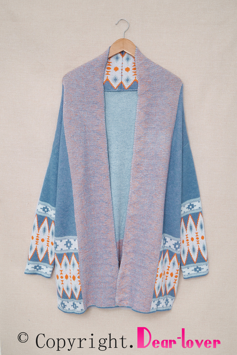 Brown Aztec Print Open Front Knitted Cardigan