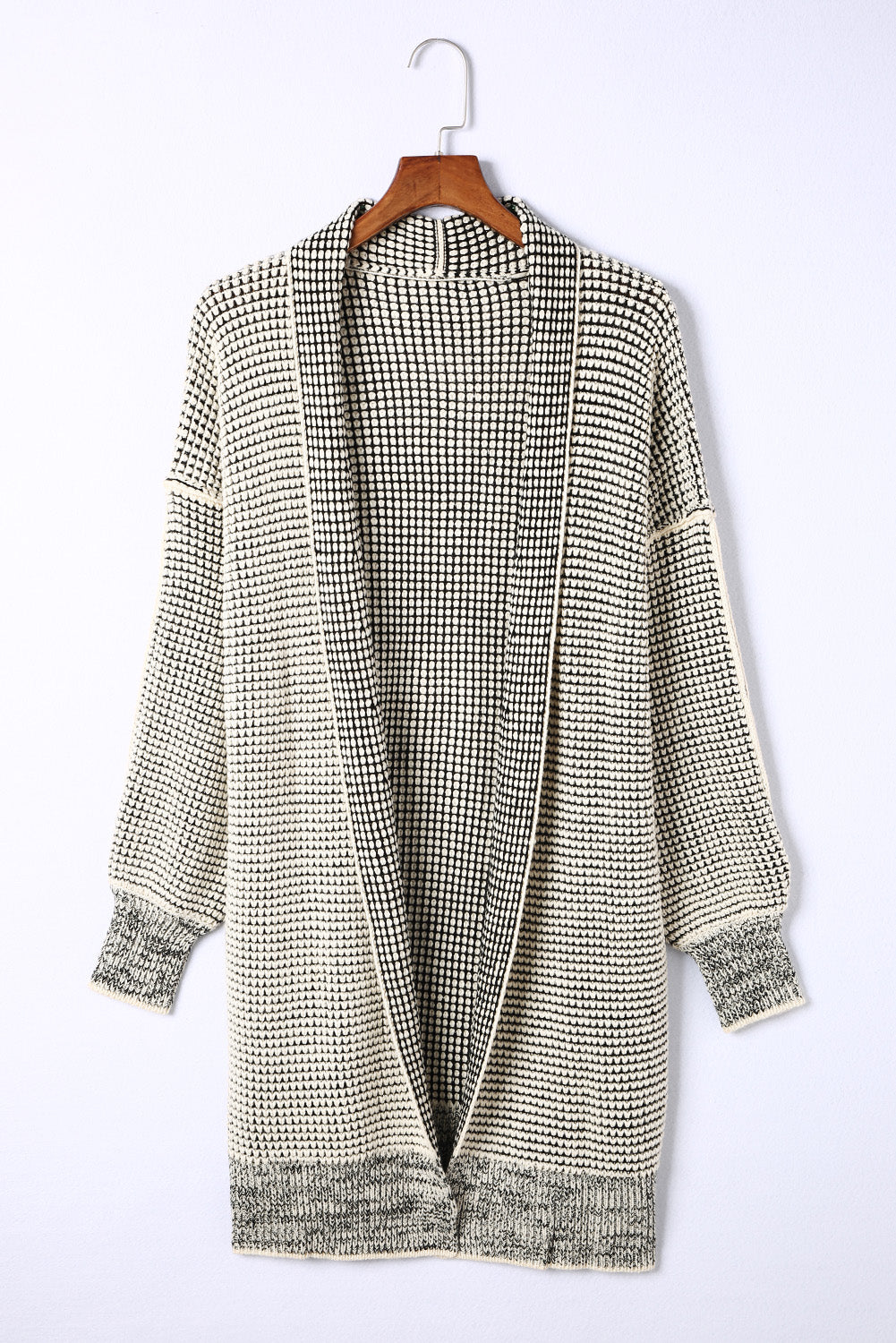 Apricot Chunky Waffle Knit Oversized Collar Cardigan