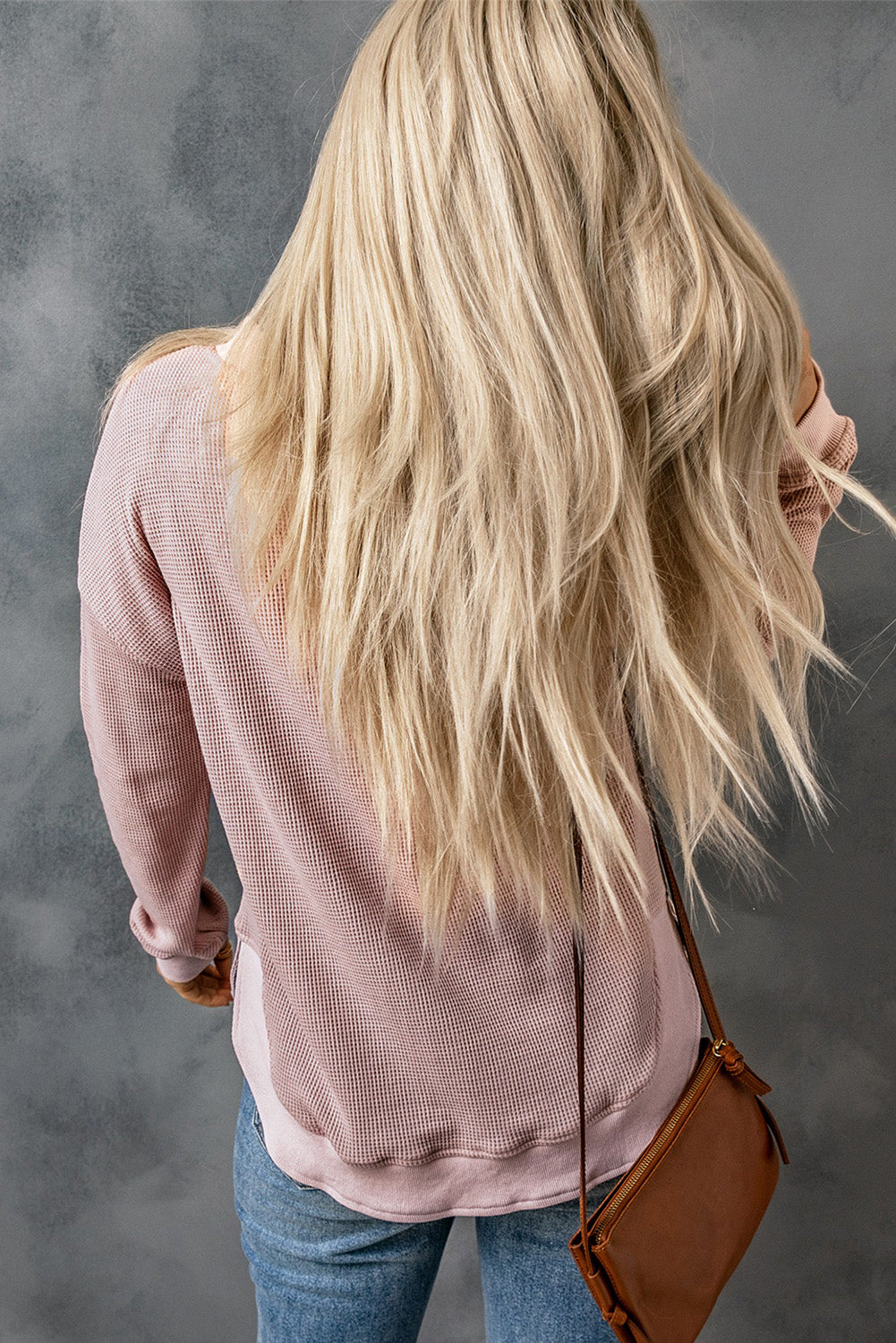 Waffle Knit Crew Neck Casual Long Sleeve Top