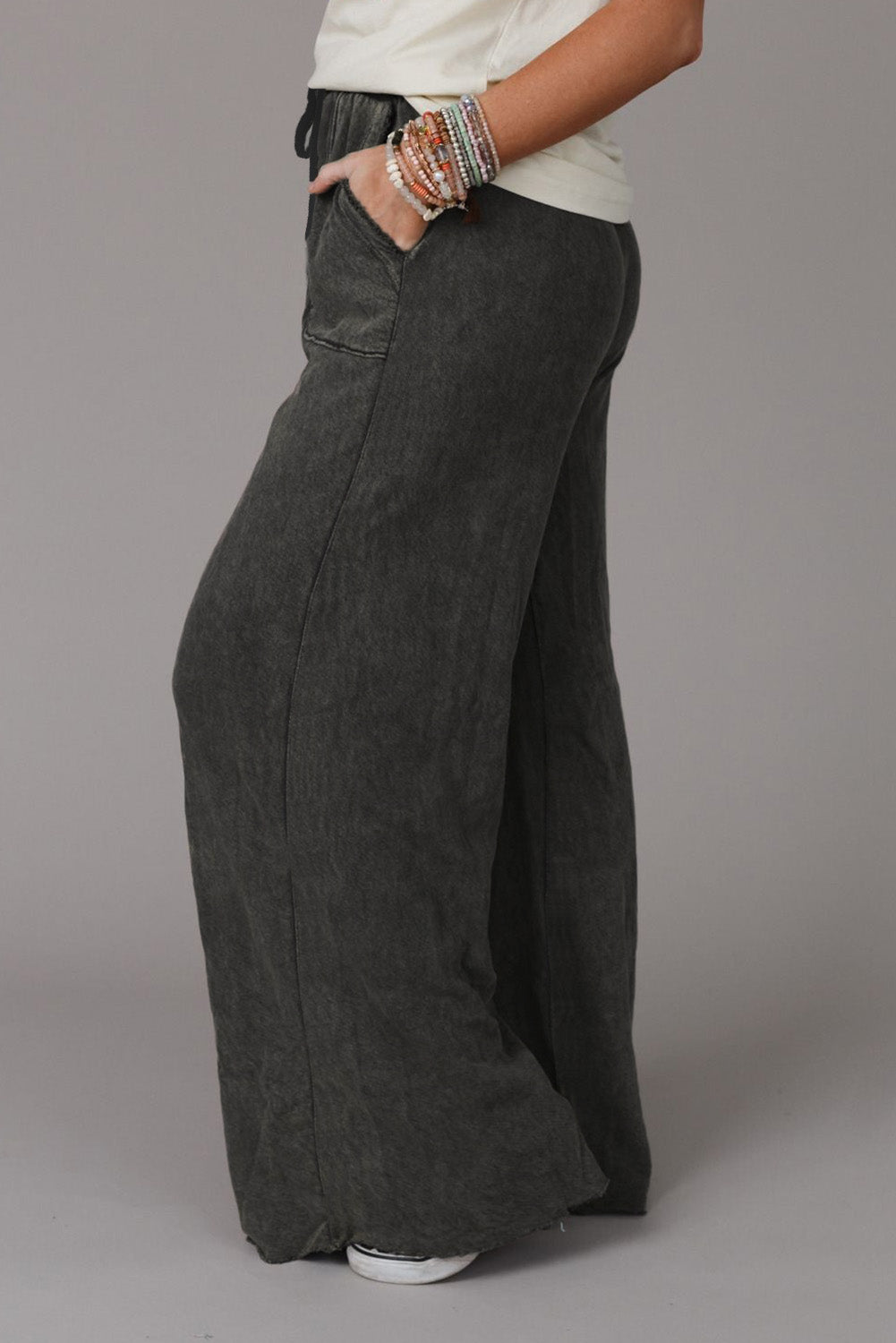 Mineral Washed Drawstring Retro Wide Leg Pants