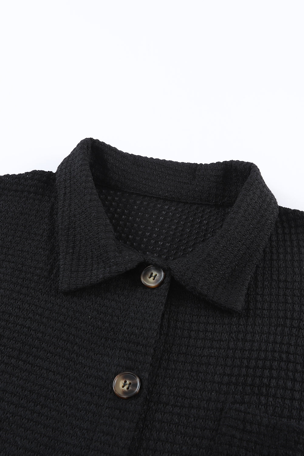 Brown Waffle Knit Button Up Casual Shirt