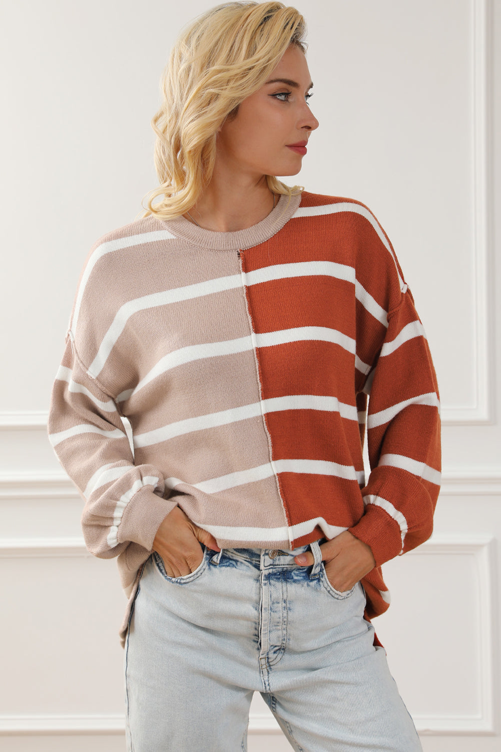 Plus Size Colorblock Striped Patchwork Loose Top