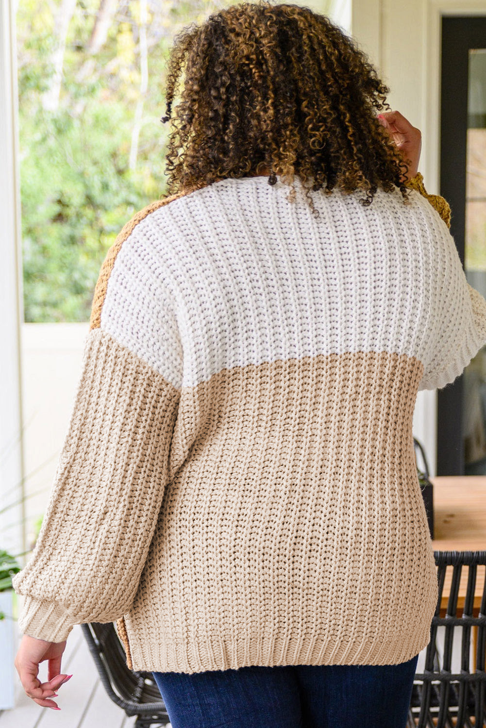 Color Block Knitted Open Front Plus Size Cardigan