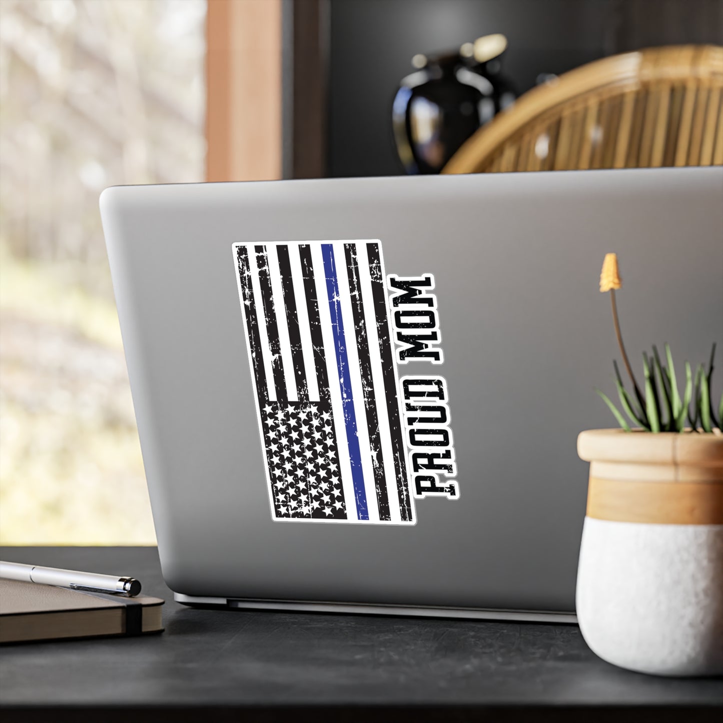 Proud Mom Blue Line Flag Kiss-Cut Vinyl Decals