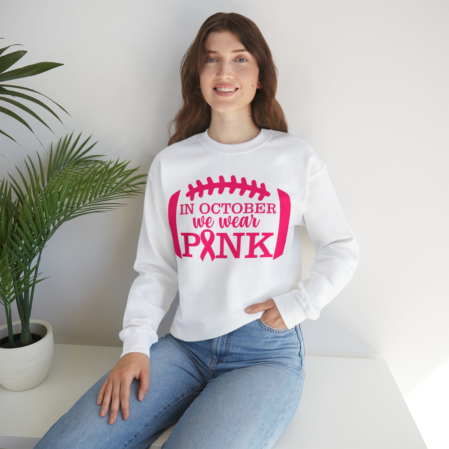 Football We Wear Pink Heavy Blend™ Crewneck Sweatshirt
