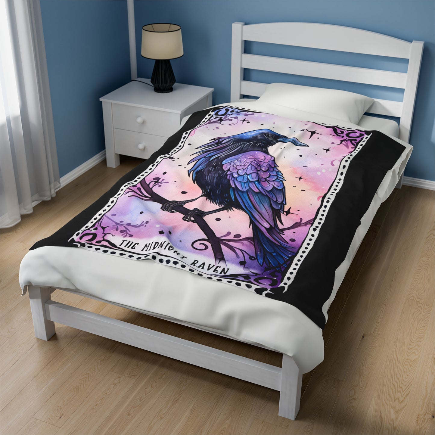The Midnight Raven Tarot Card Velveteen Plush Blanket