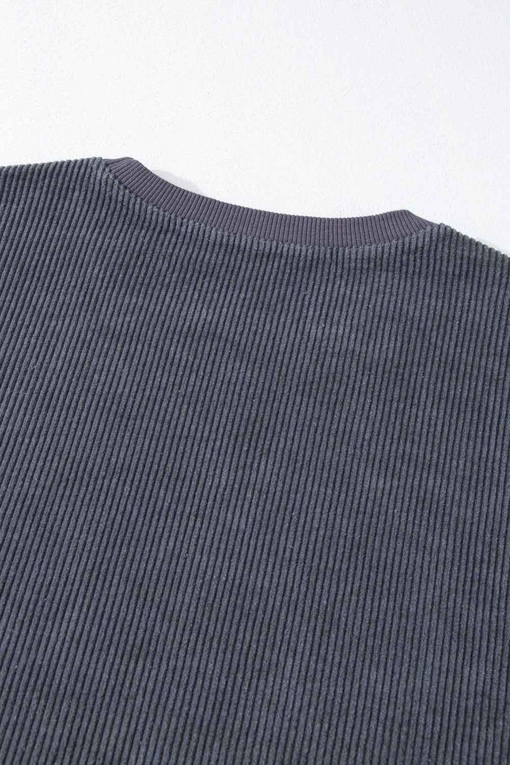 Black Plus Size Corded Round Neck Sweatshirt