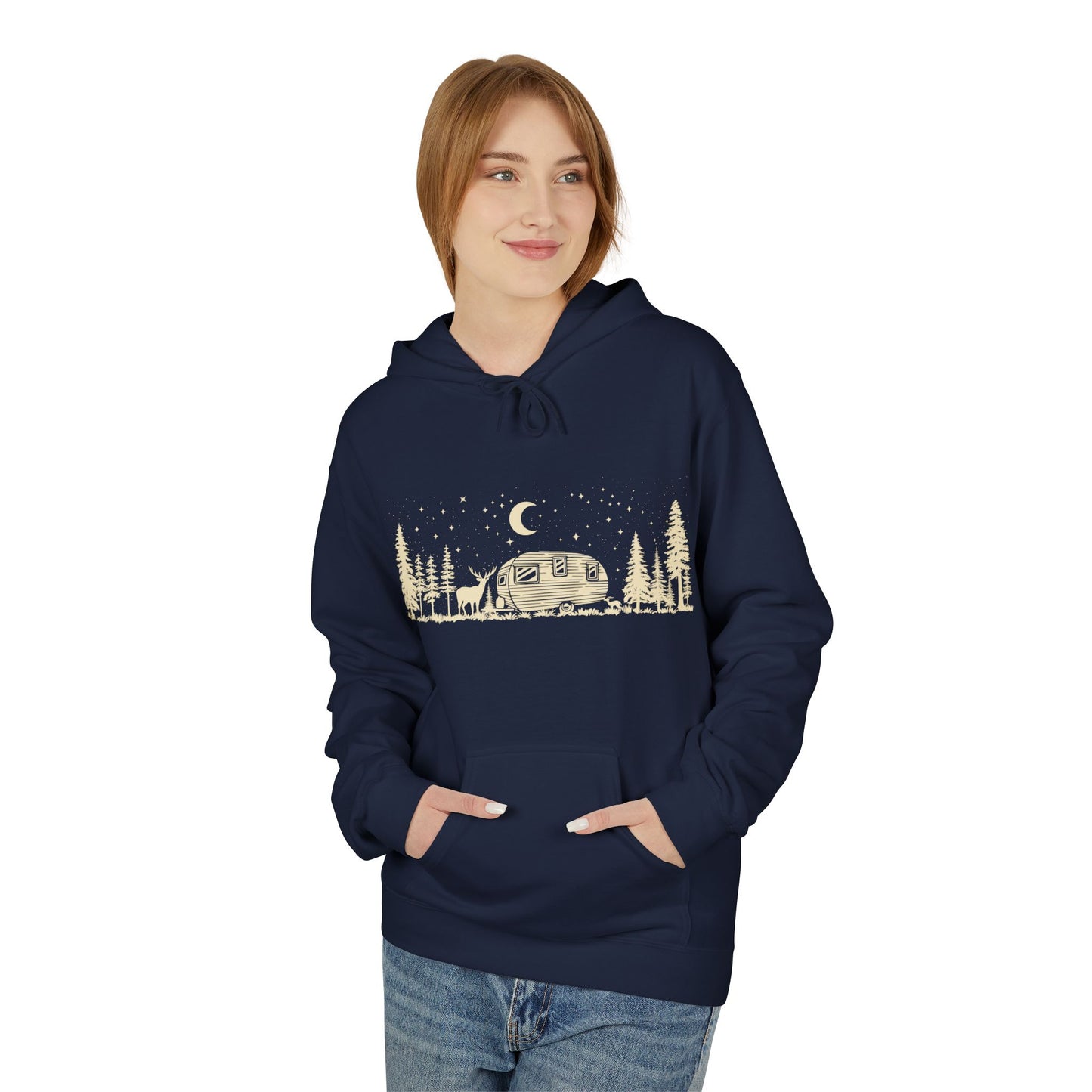 Camping Night Scene Midweight Softstyle Fleece Hoodie