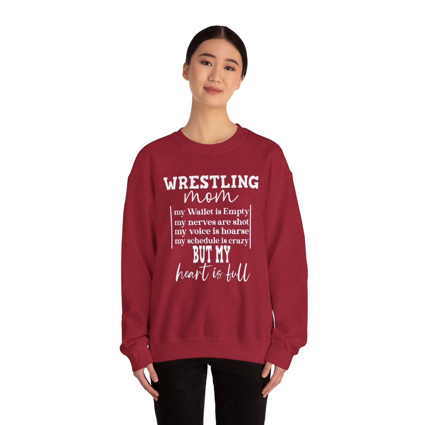 Wrestling Mom Heart Is Full Heavy Blend™ Crewneck Sweatshirt
