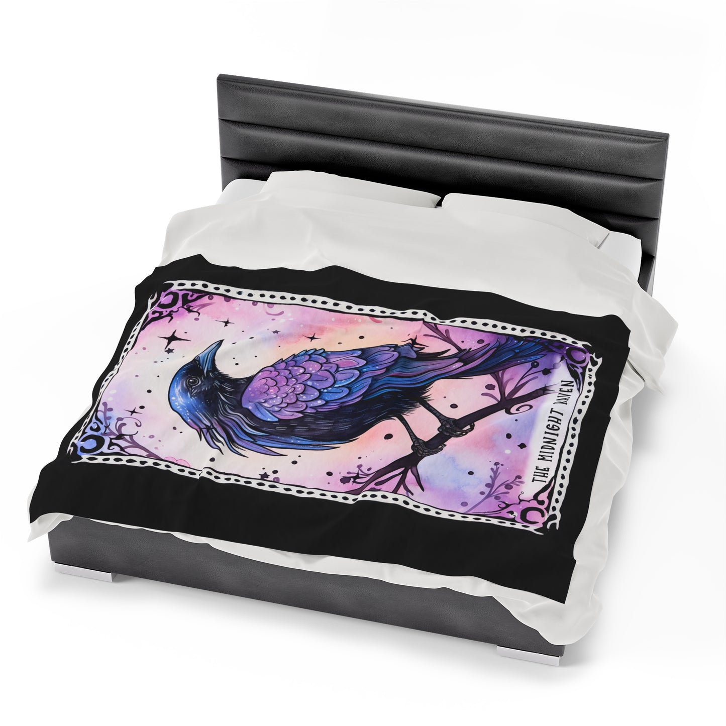 The Midnight Raven Tarot Card Velveteen Plush Blanket