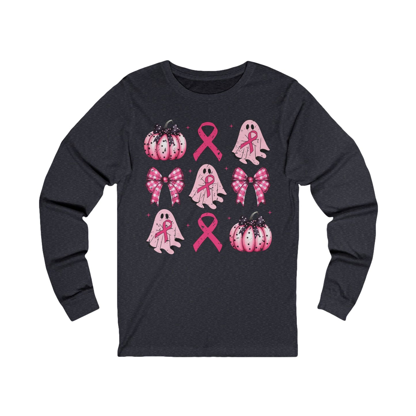 Coquette Breast Cancer Ghost Pumpkin Jersey Long Sleeve Tee