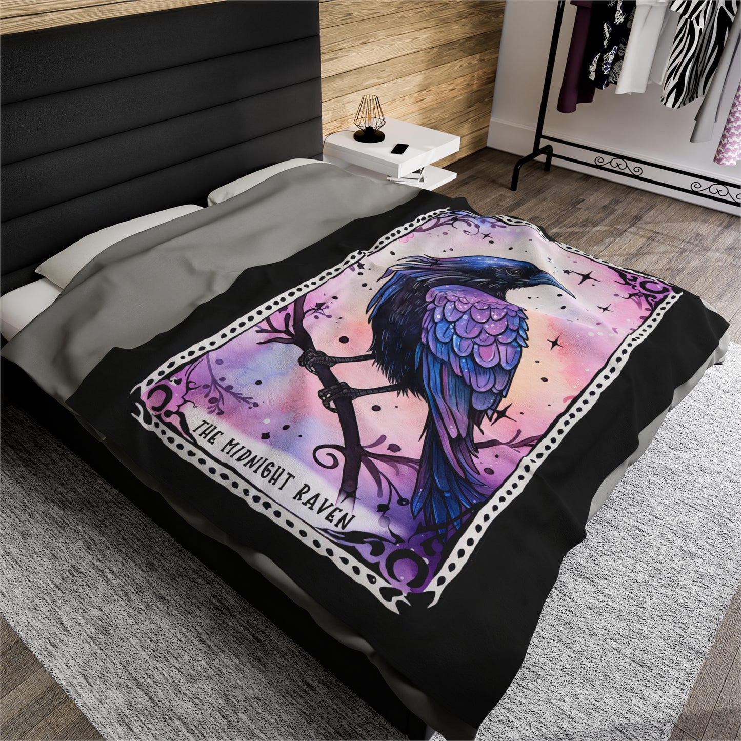 The Midnight Raven Tarot Card Velveteen Plush Blanket