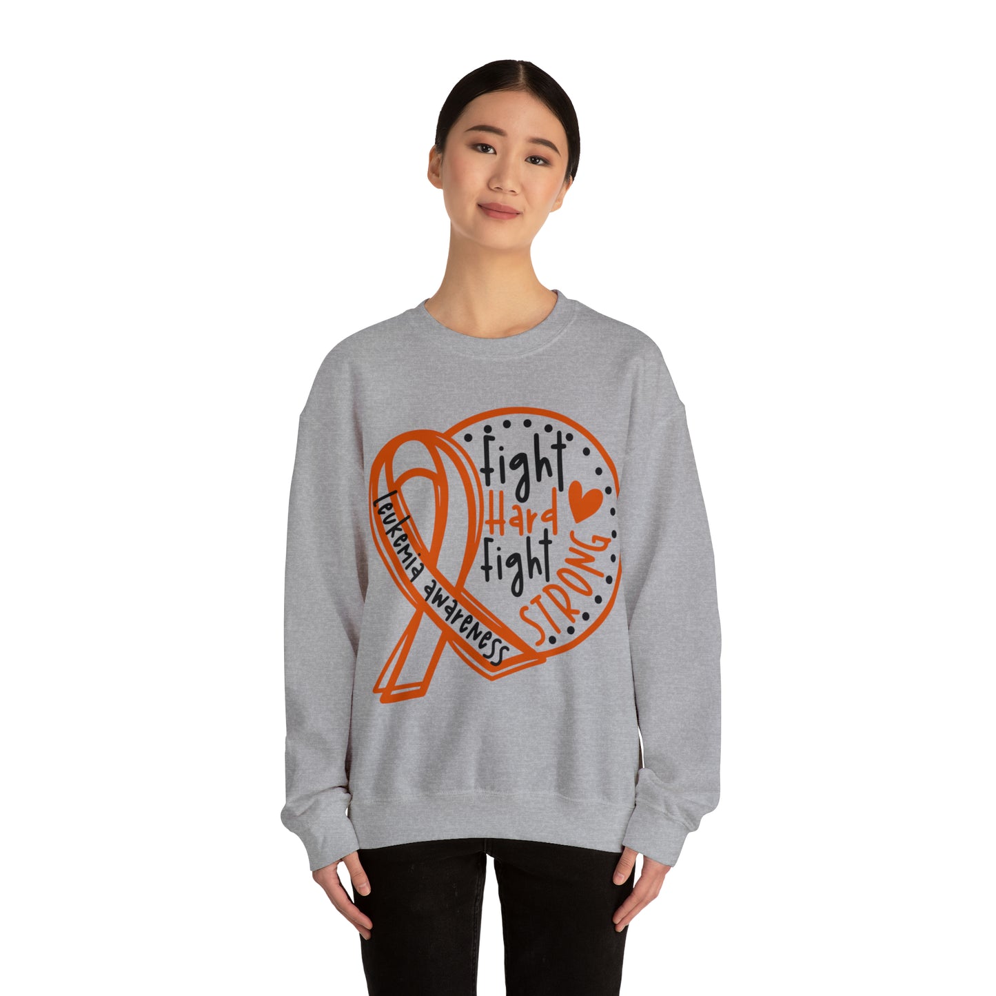 Fight Hard Fight Strong Leukemia Awareness Heavy Blend™ Crewneck Sweatshirt