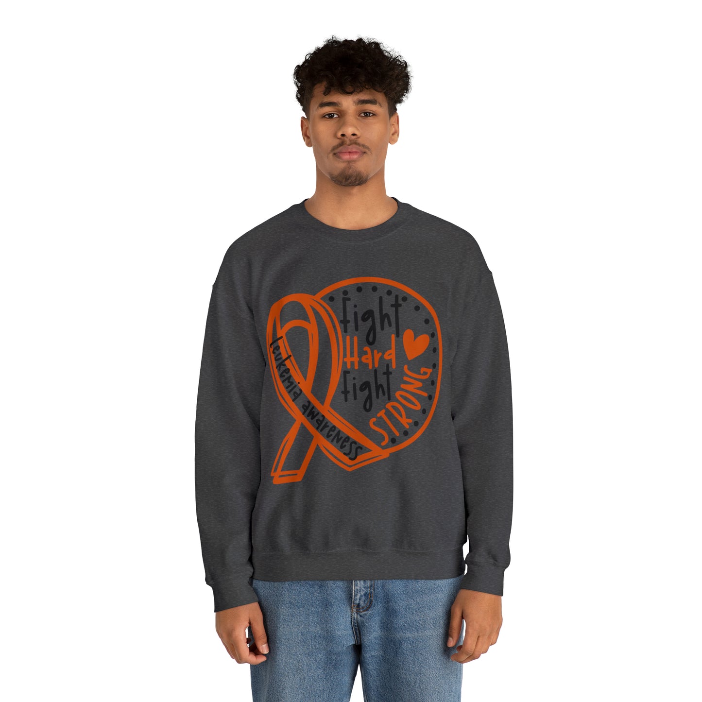 Fight Hard Fight Strong Leukemia Awareness Heavy Blend™ Crewneck Sweatshirt