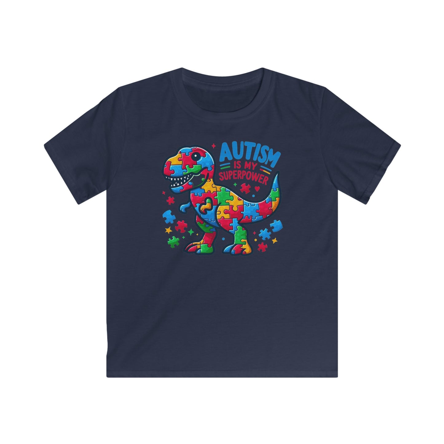 Autism Is My Superpower Dino Kids Softstyle Tee