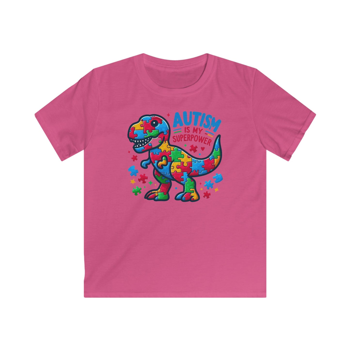 Autism Is My Superpower Dino Kids Softstyle Tee