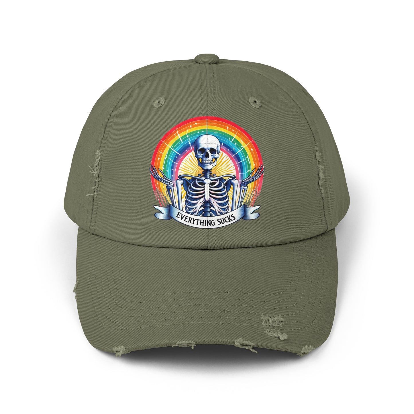 Everything Sucks Skellie Distressed Cap