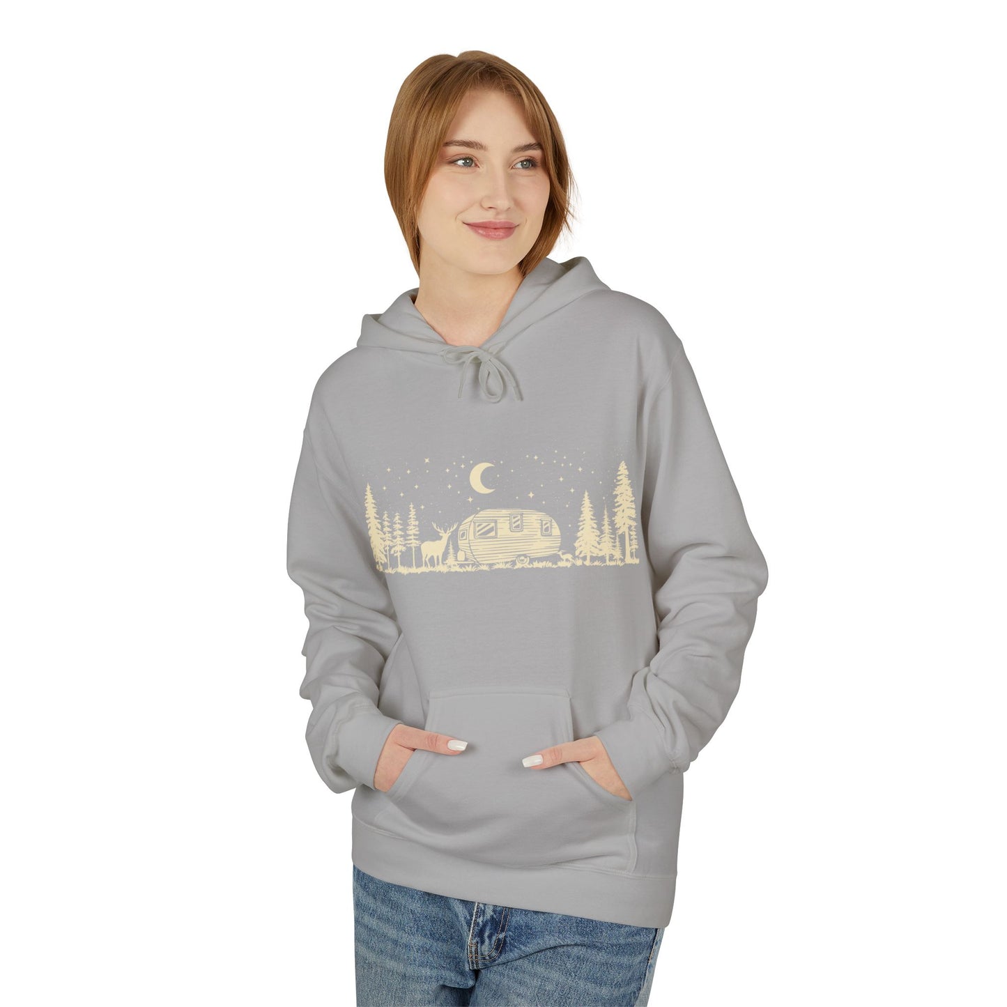 Camping Night Scene Midweight Softstyle Fleece Hoodie