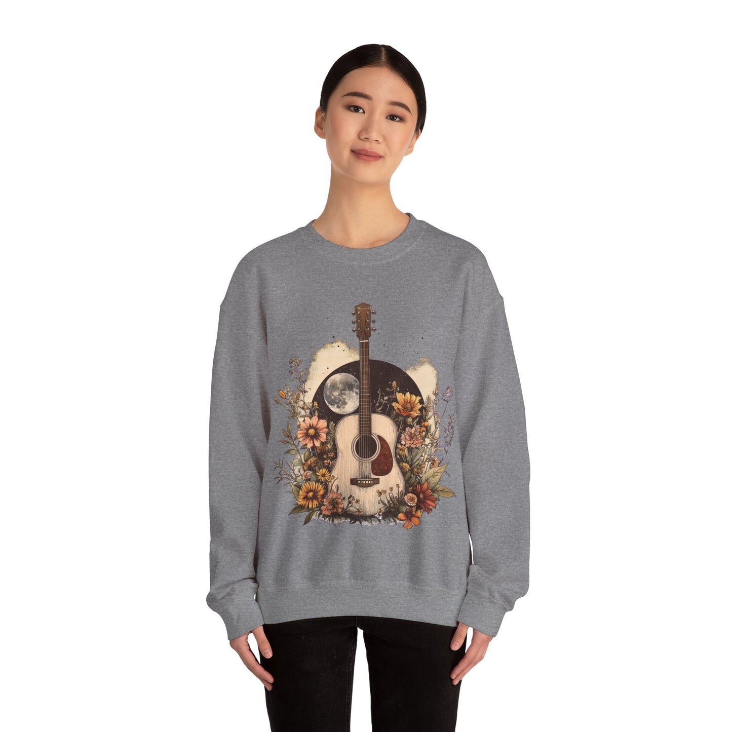 Moon and Guitar Heavy Blend™ Crewneck Sweatshirt