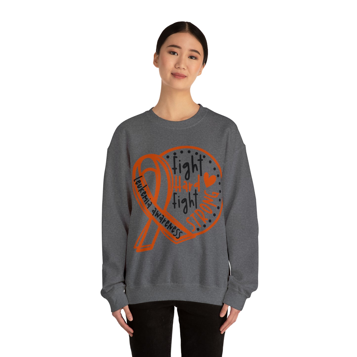 Fight Hard Fight Strong Leukemia Awareness Heavy Blend™ Crewneck Sweatshirt