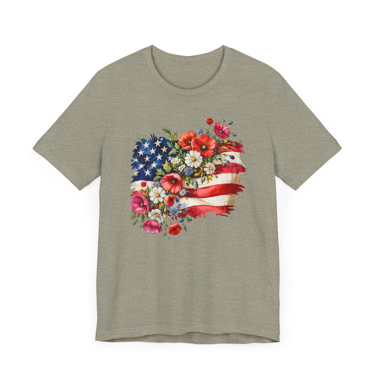 Floral American Flag Jersey Short Sleeve Tee