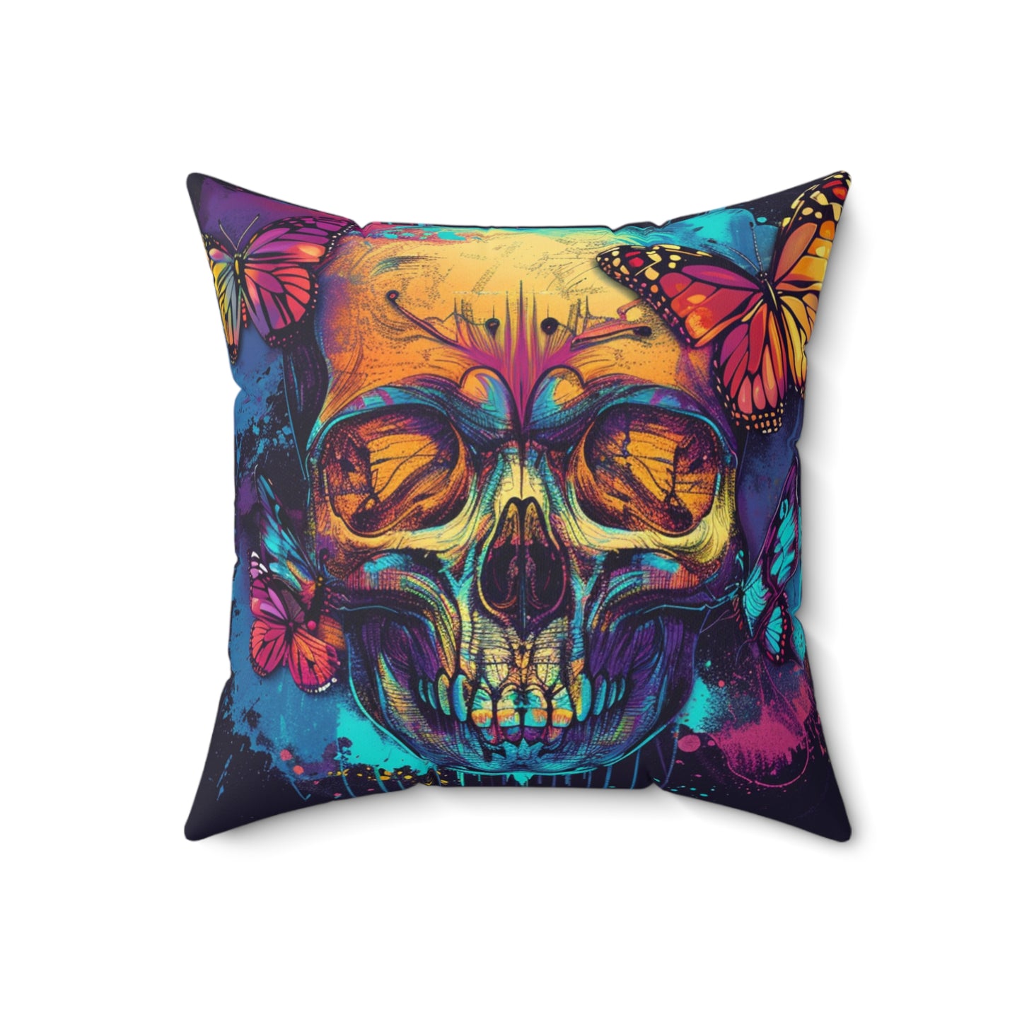 Colorful Skull Spun Polyester Square Pillow