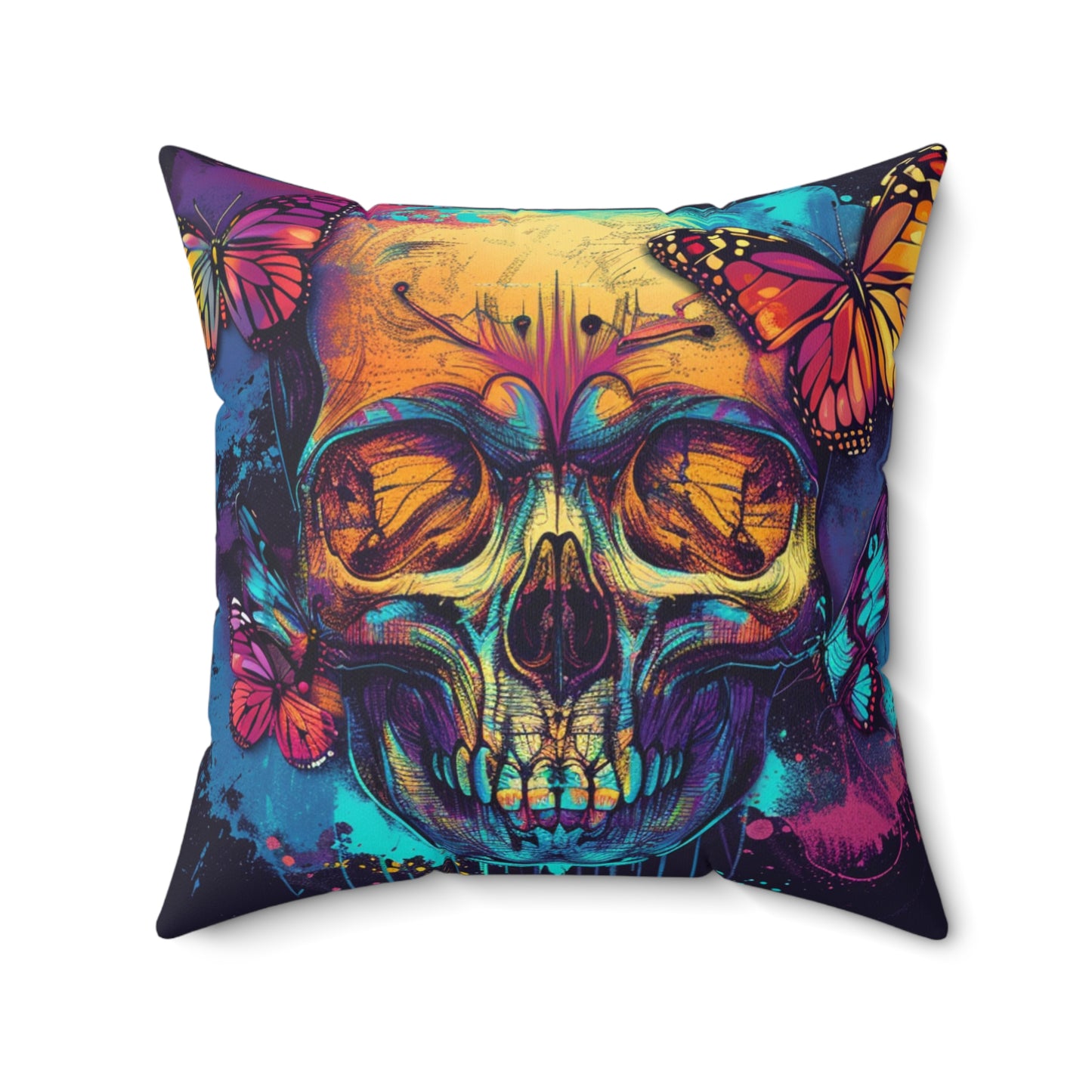 Colorful Skull Spun Polyester Square Pillow