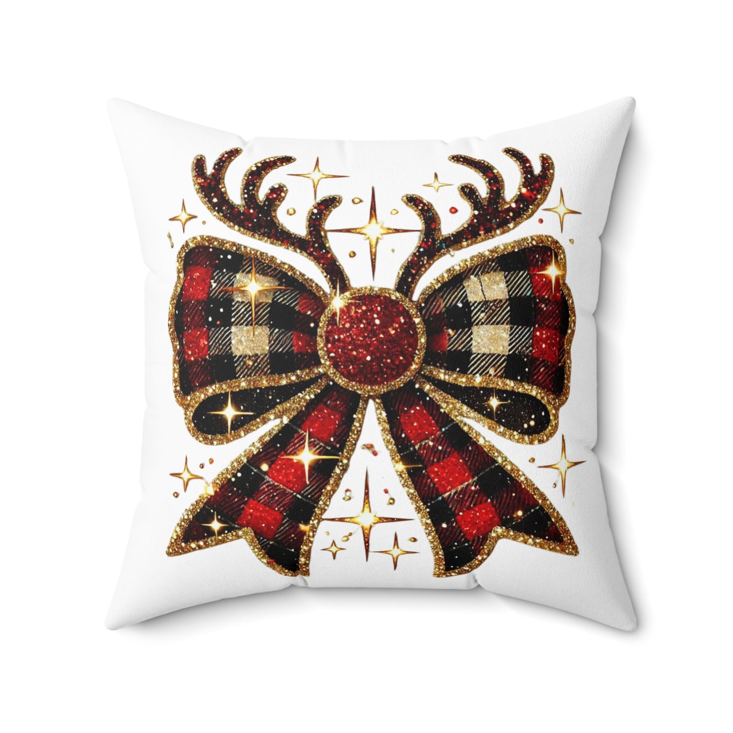 Christmas Reindeer Bow Spun Polyester Square Pillow
