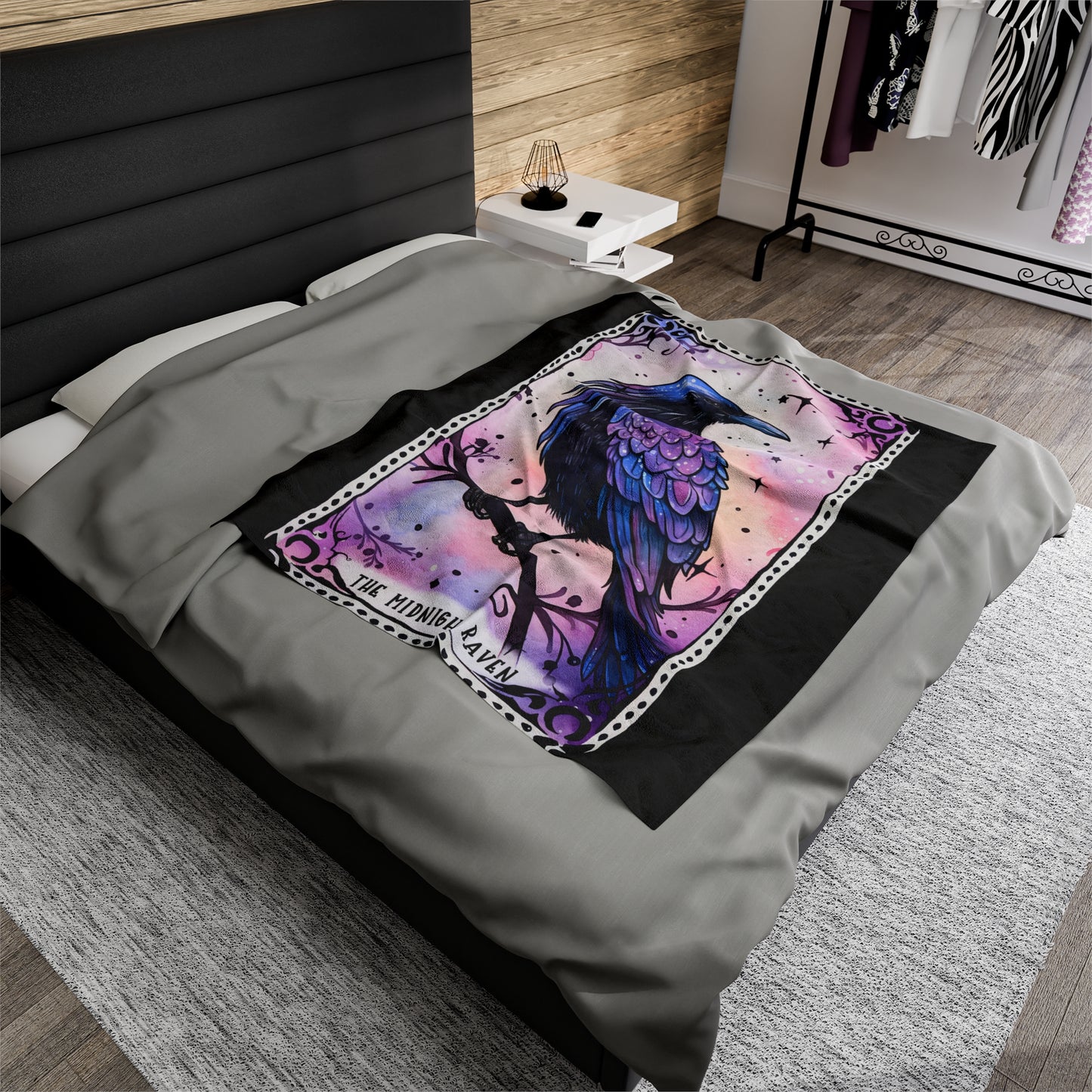 The Midnight Raven Tarot Card Velveteen Plush Blanket