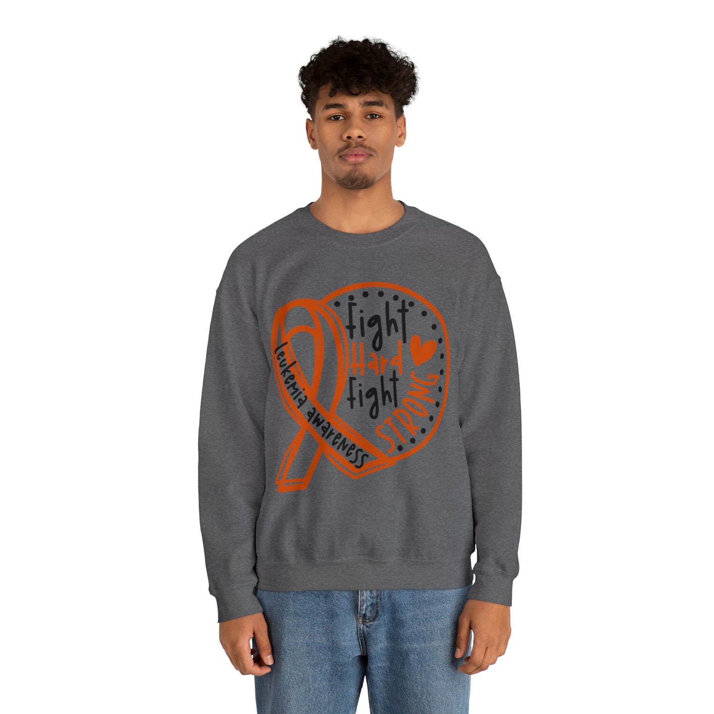 Fight Hard Fight Strong Leukemia Awareness Heavy Blend™ Crewneck Sweatshirt