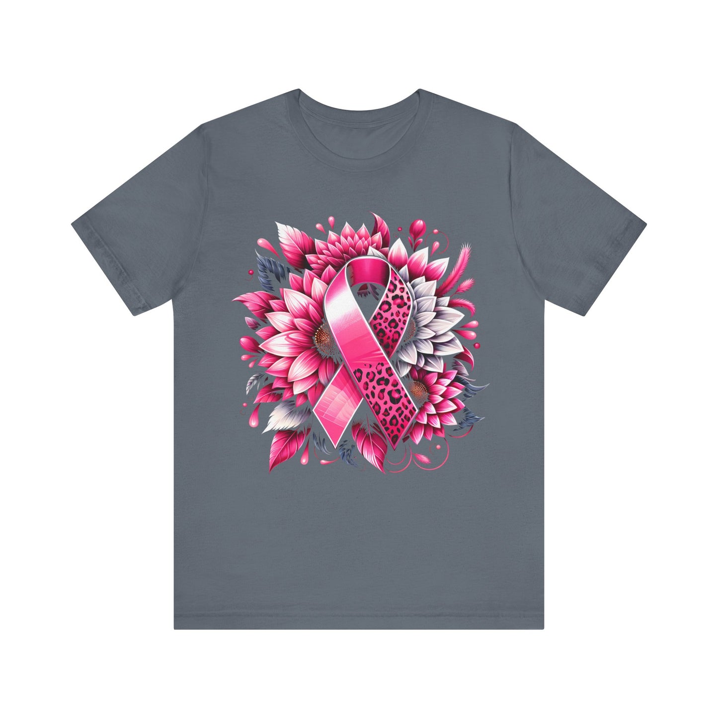 Breast Cancer Awareness Flower and Ribbon Jersey Short Sleeve Tee
