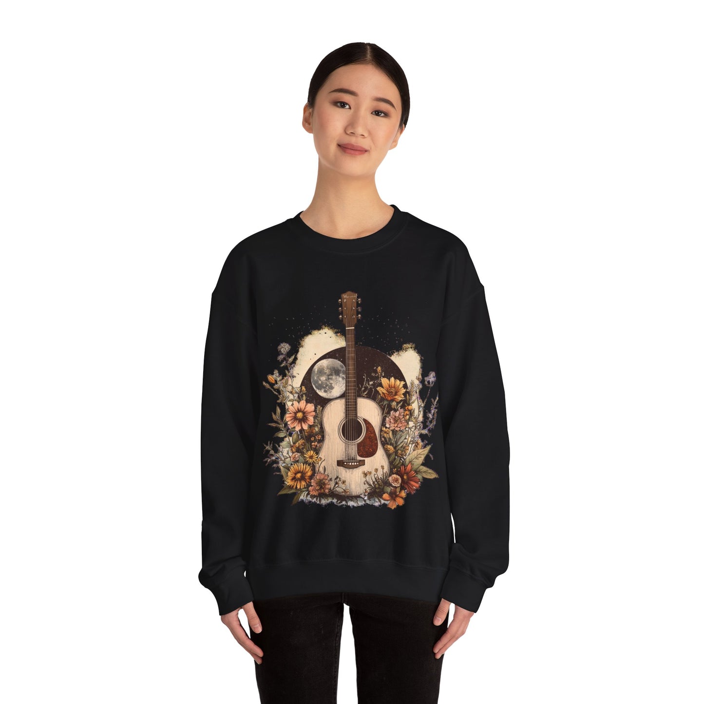Moon and Guitar Heavy Blend™ Crewneck Sweatshirt