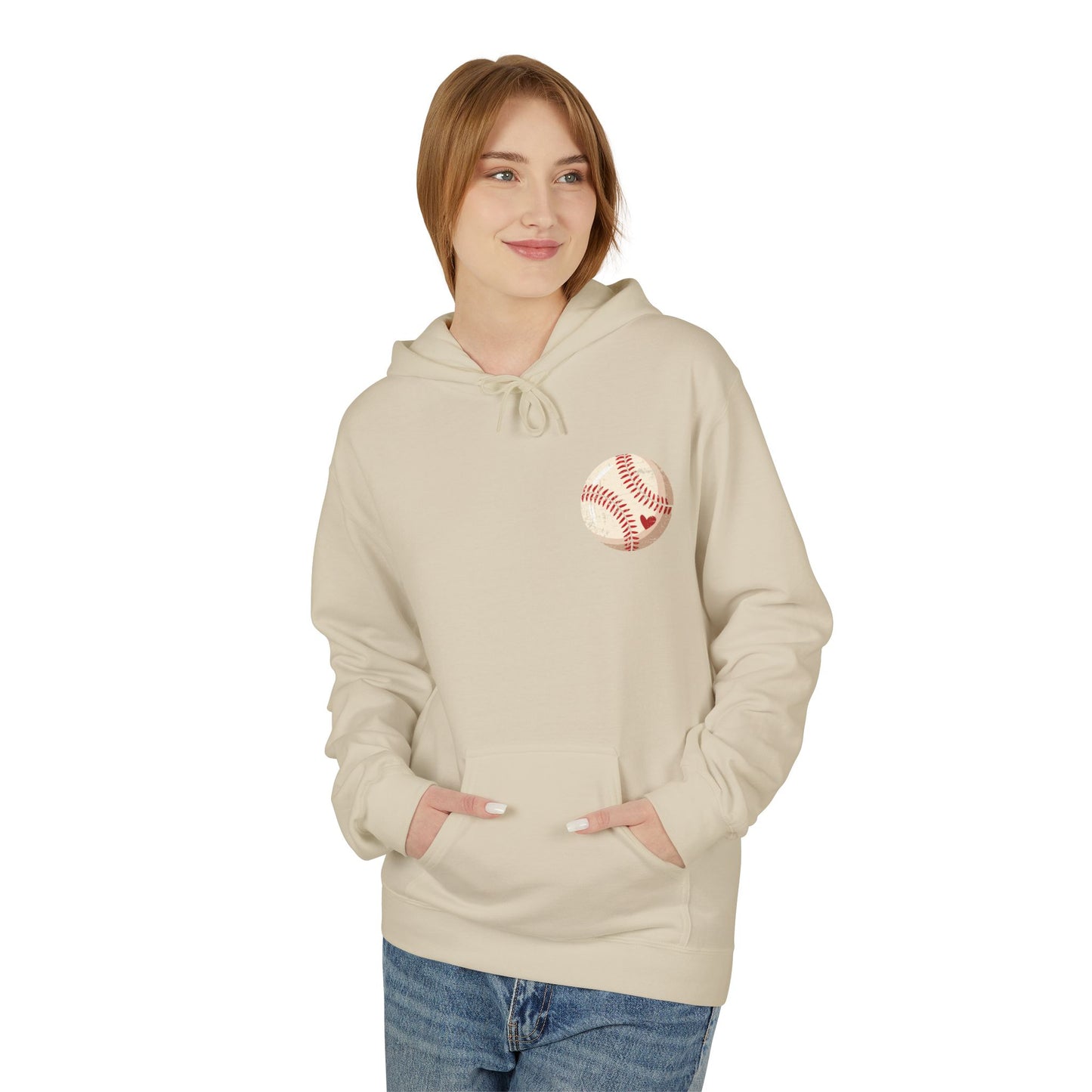 Distressed Baseball Heart Pocket Midweight Softstyle Fleece Hoodie