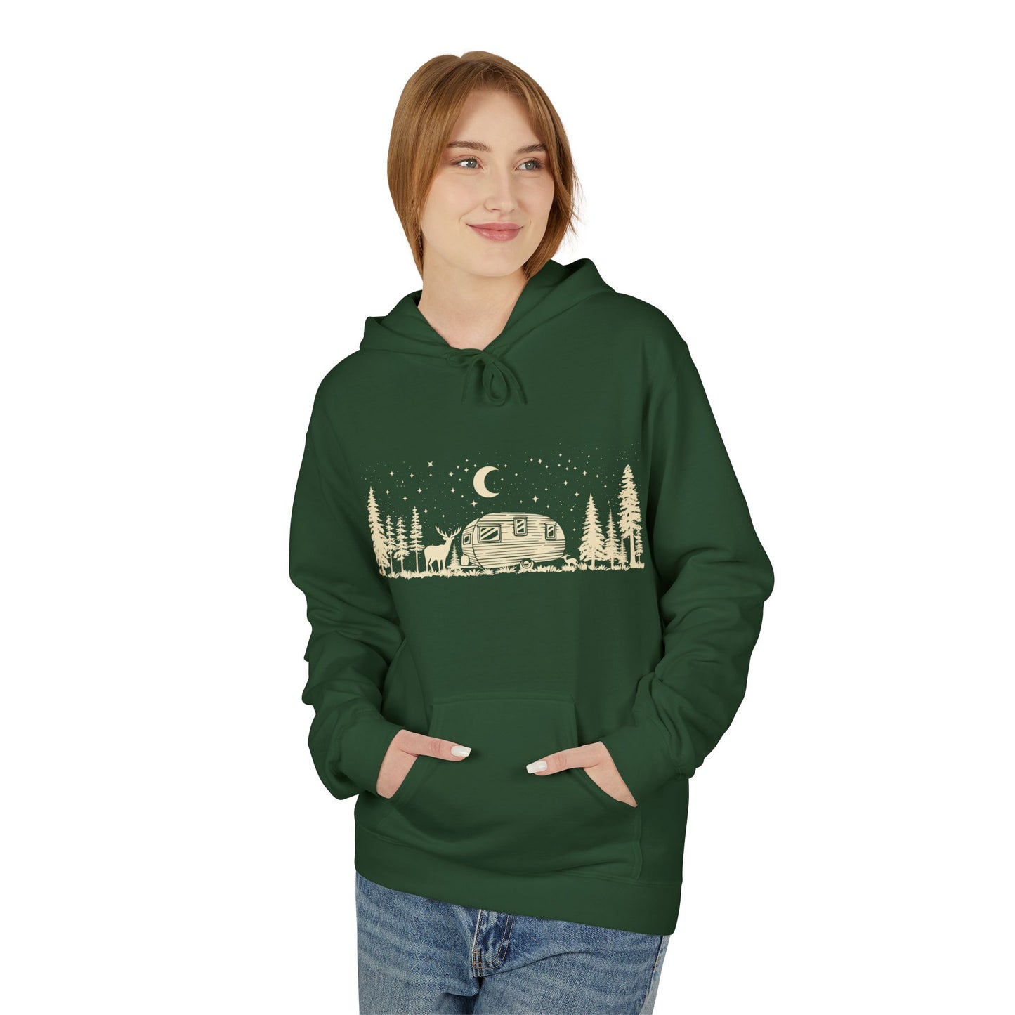 Camping Night Scene Midweight Softstyle Fleece Hoodie
