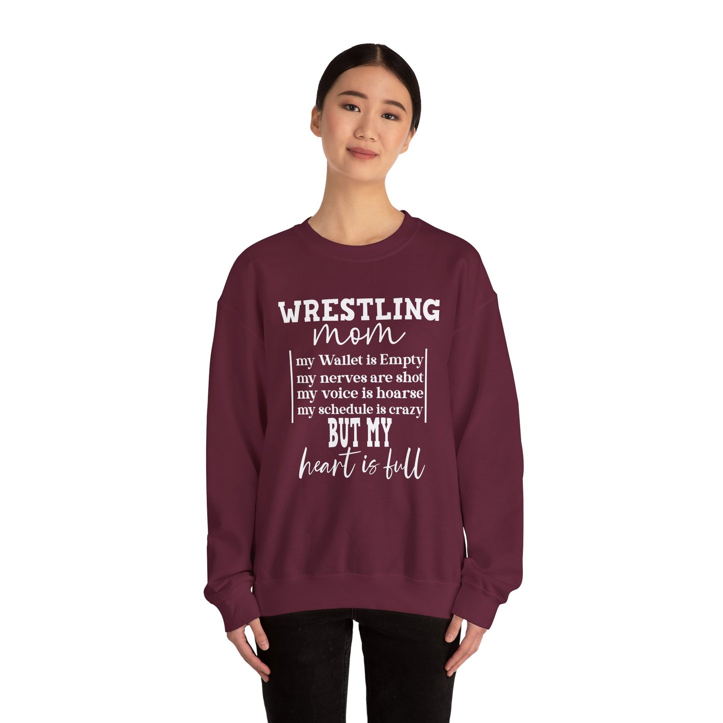 Wrestling Mom Heart Is Full Heavy Blend™ Crewneck Sweatshirt