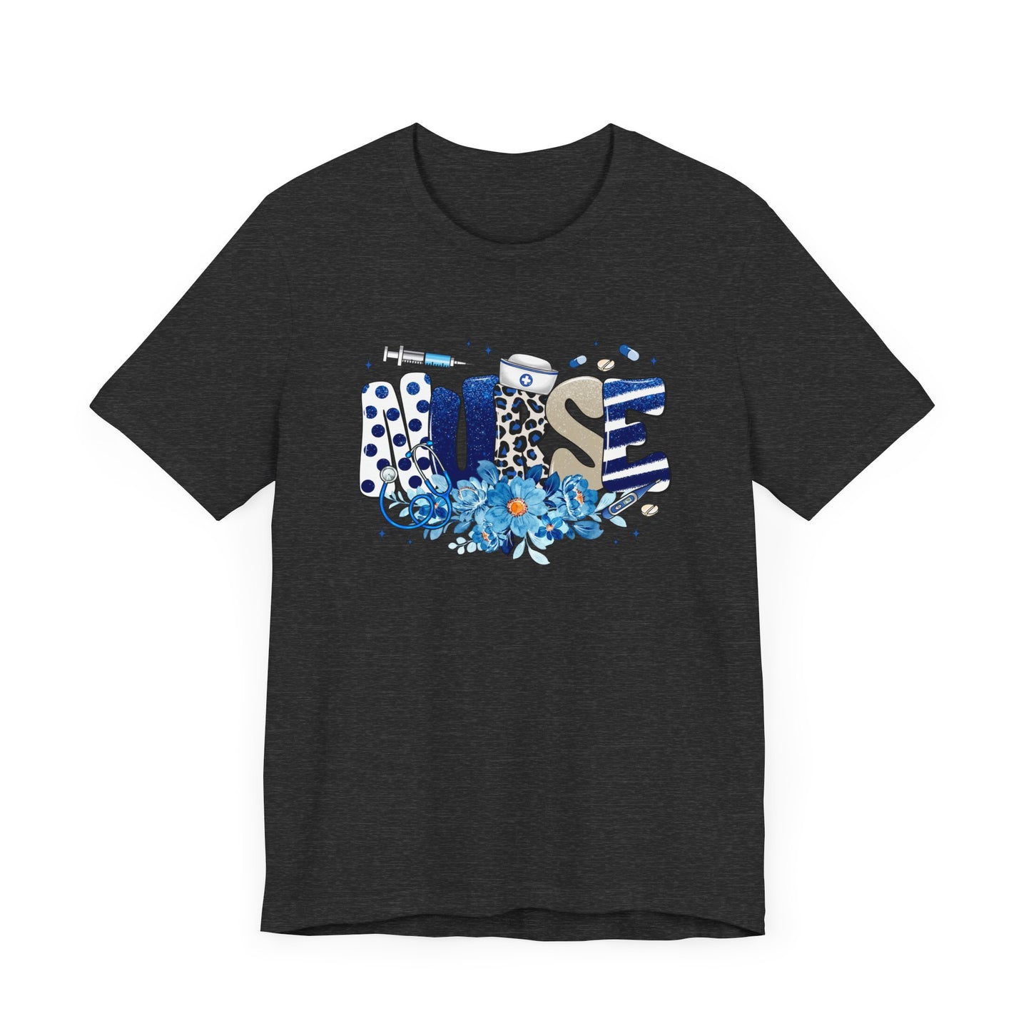Blue Floral Nurse Jersey Short Sleeve Tee