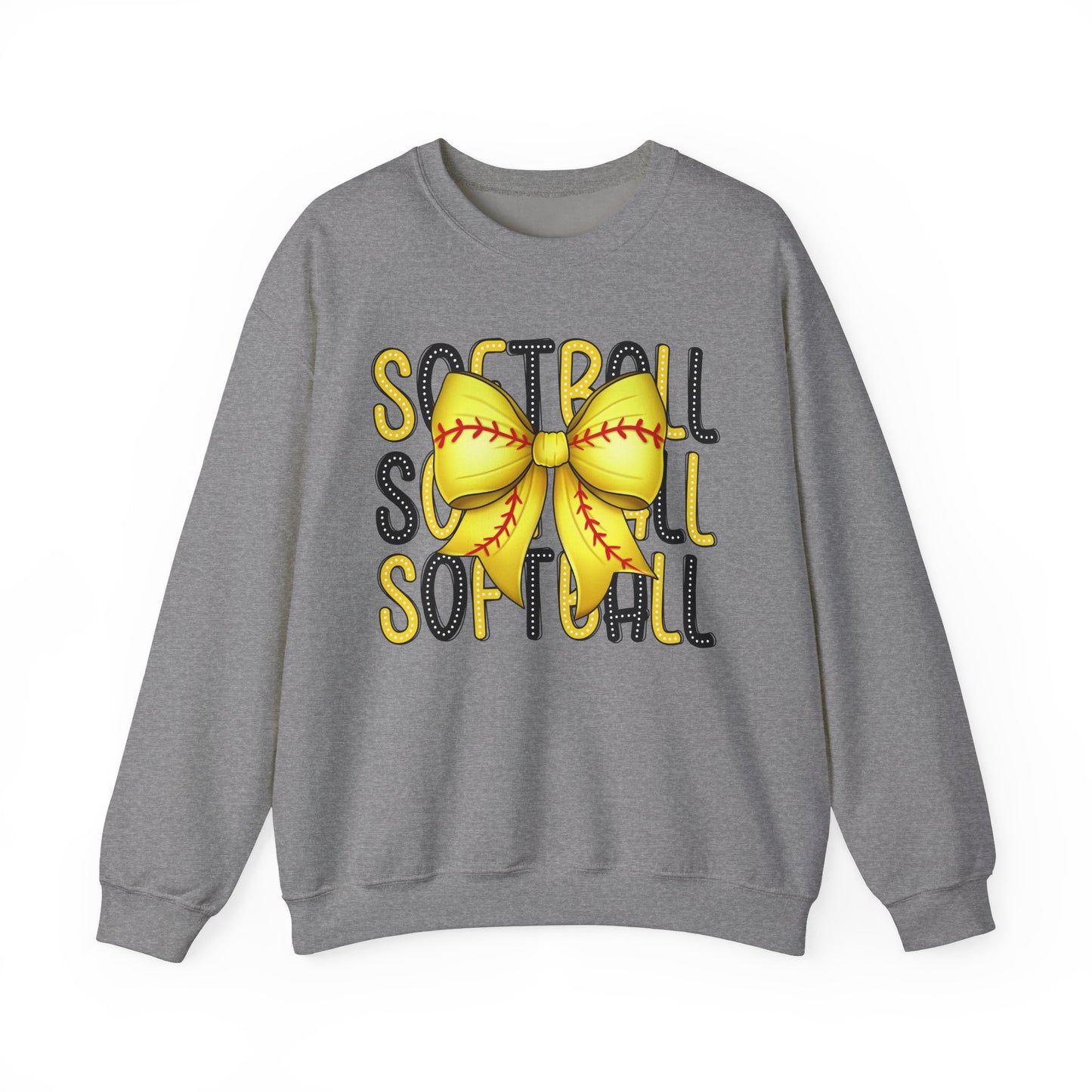 Stacked Softball Bow Heavy Blend™ Crewneck Sweatshirt
