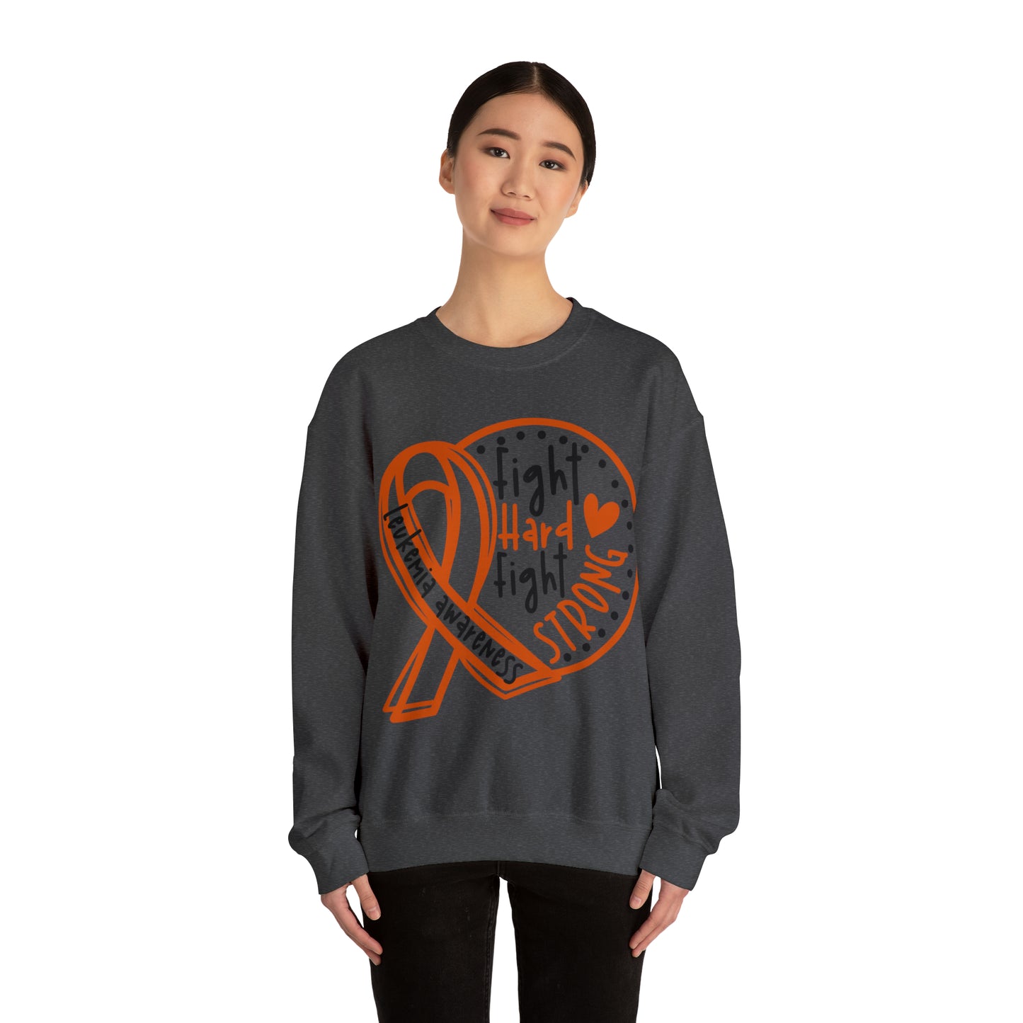 Fight Hard Fight Strong Leukemia Awareness Heavy Blend™ Crewneck Sweatshirt