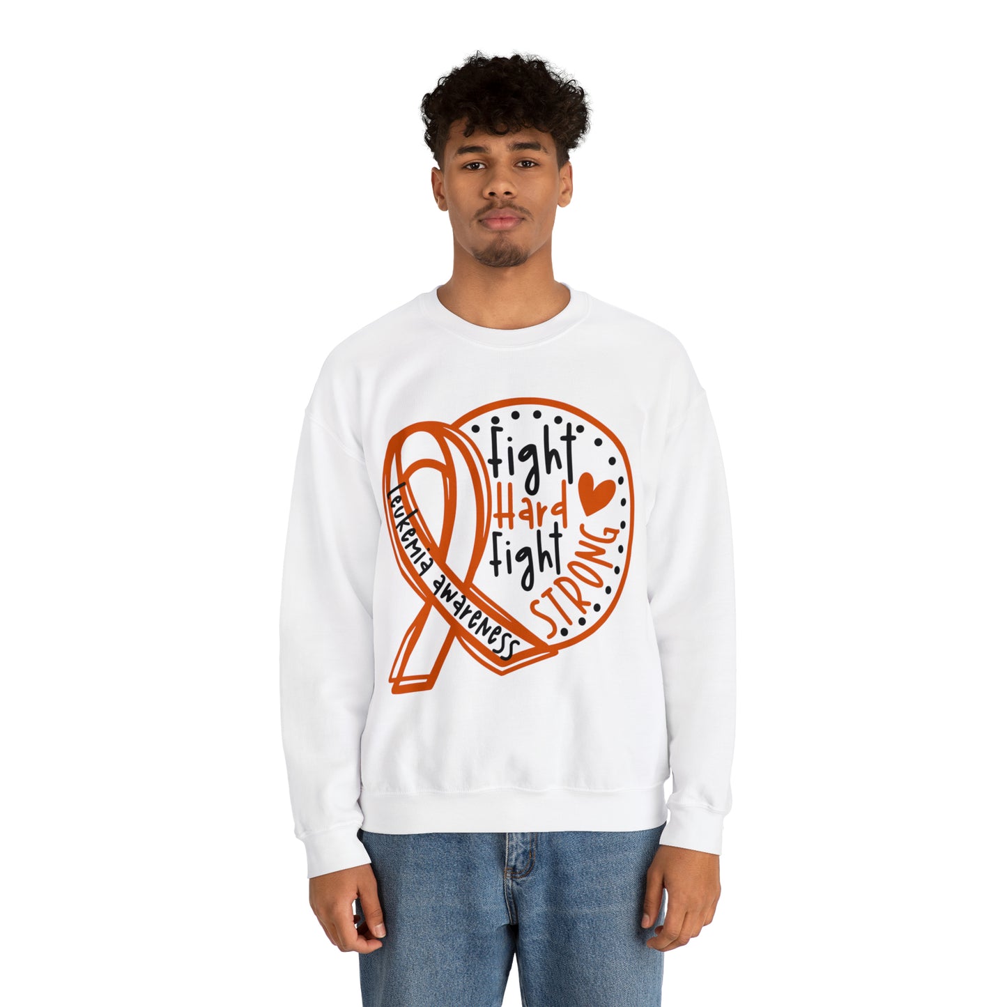 Fight Hard Fight Strong Leukemia Awareness Heavy Blend™ Crewneck Sweatshirt
