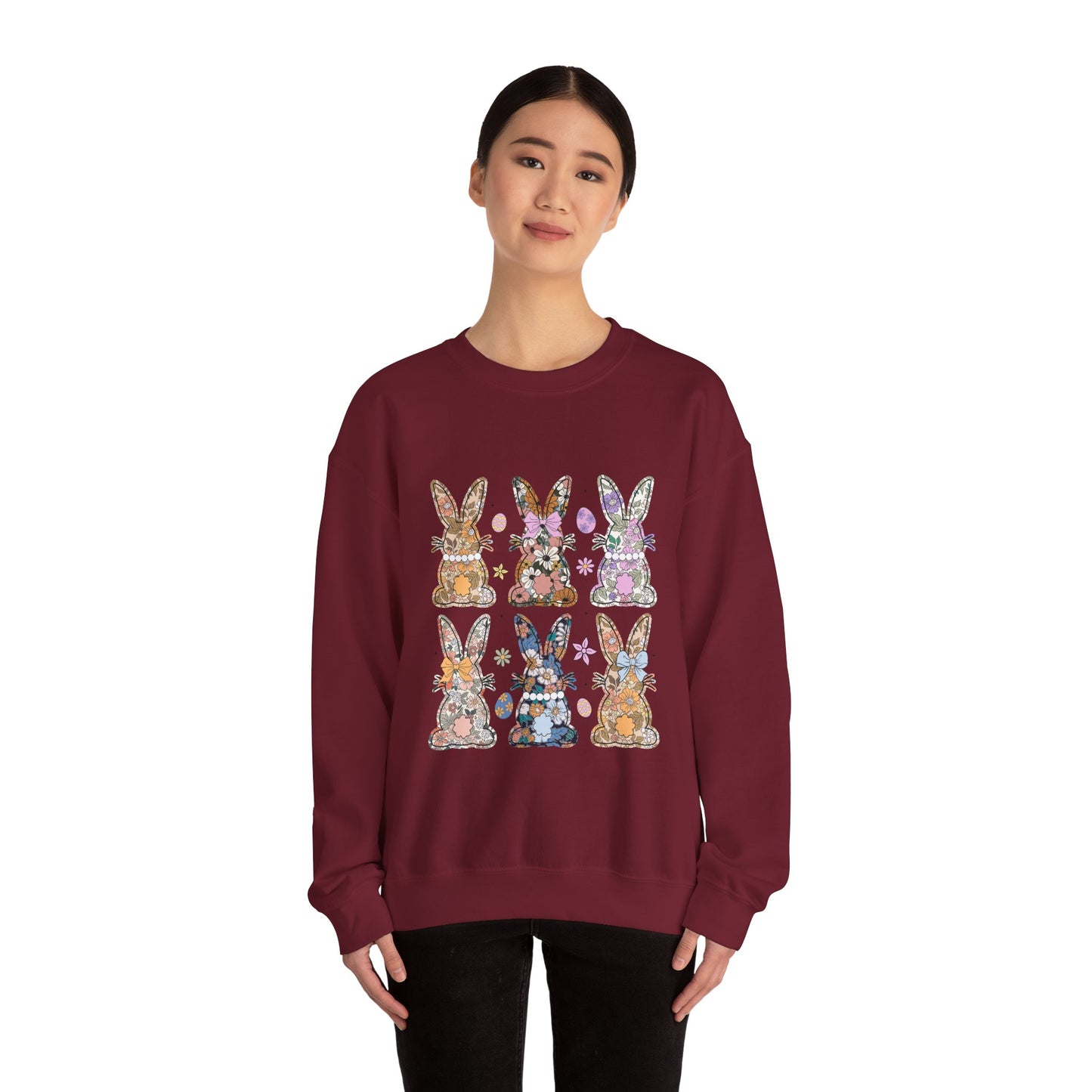 Floral Bunnies Heavy Blend™ Crewneck Sweatshirt