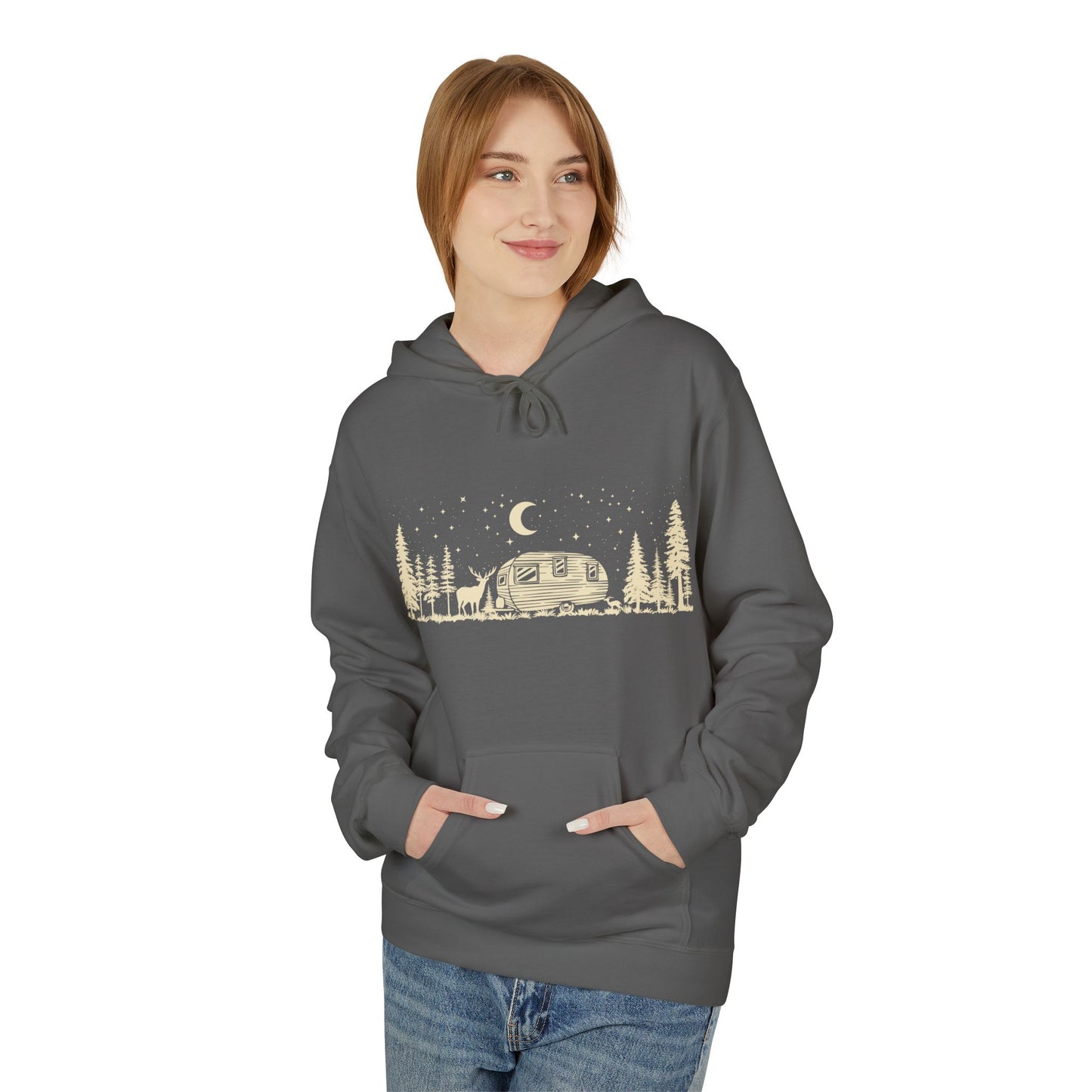 Camping Night Scene Midweight Softstyle Fleece Hoodie