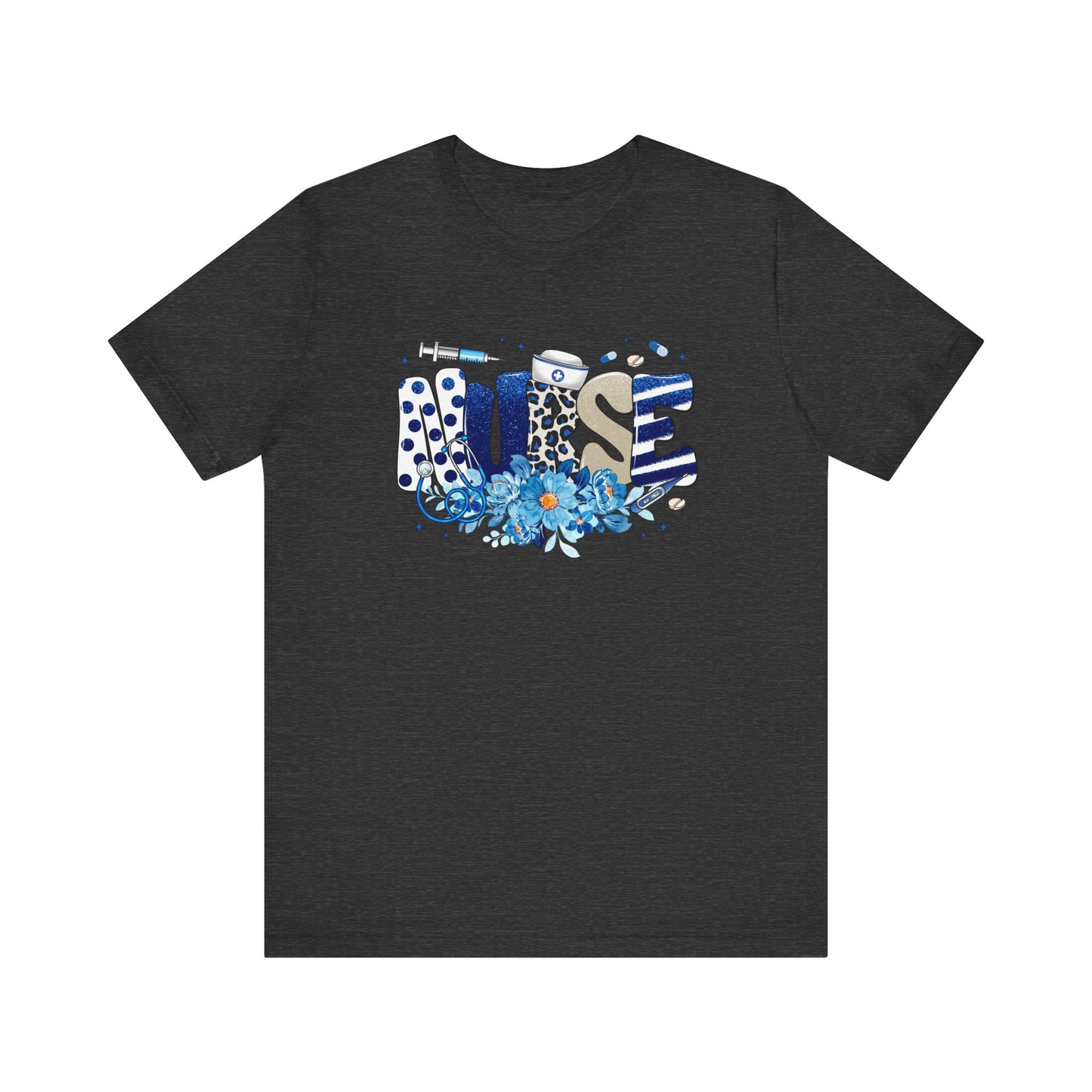 Blue Floral Nurse Jersey Short Sleeve Tee