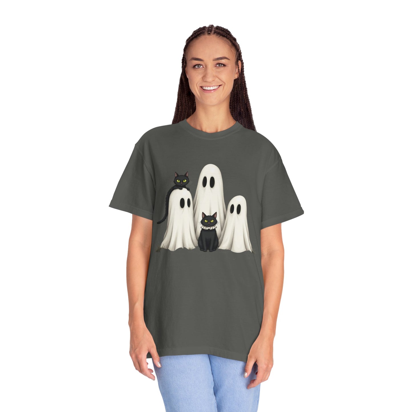 Black Cat and Ghosts Garment-Dyed T-shirt